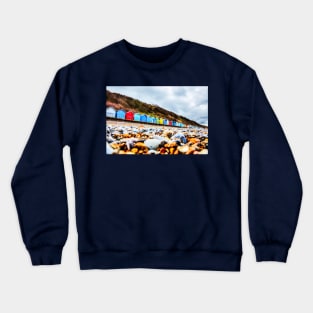 Cromer Beach Huts And Rocky Beach Crewneck Sweatshirt